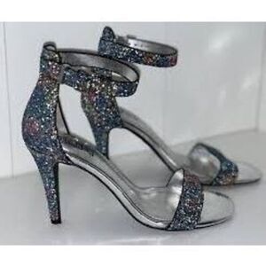 Brash Size 10 Ankle Strap Glitter Heel Sandals Multi Sparkle Glam Prom Party